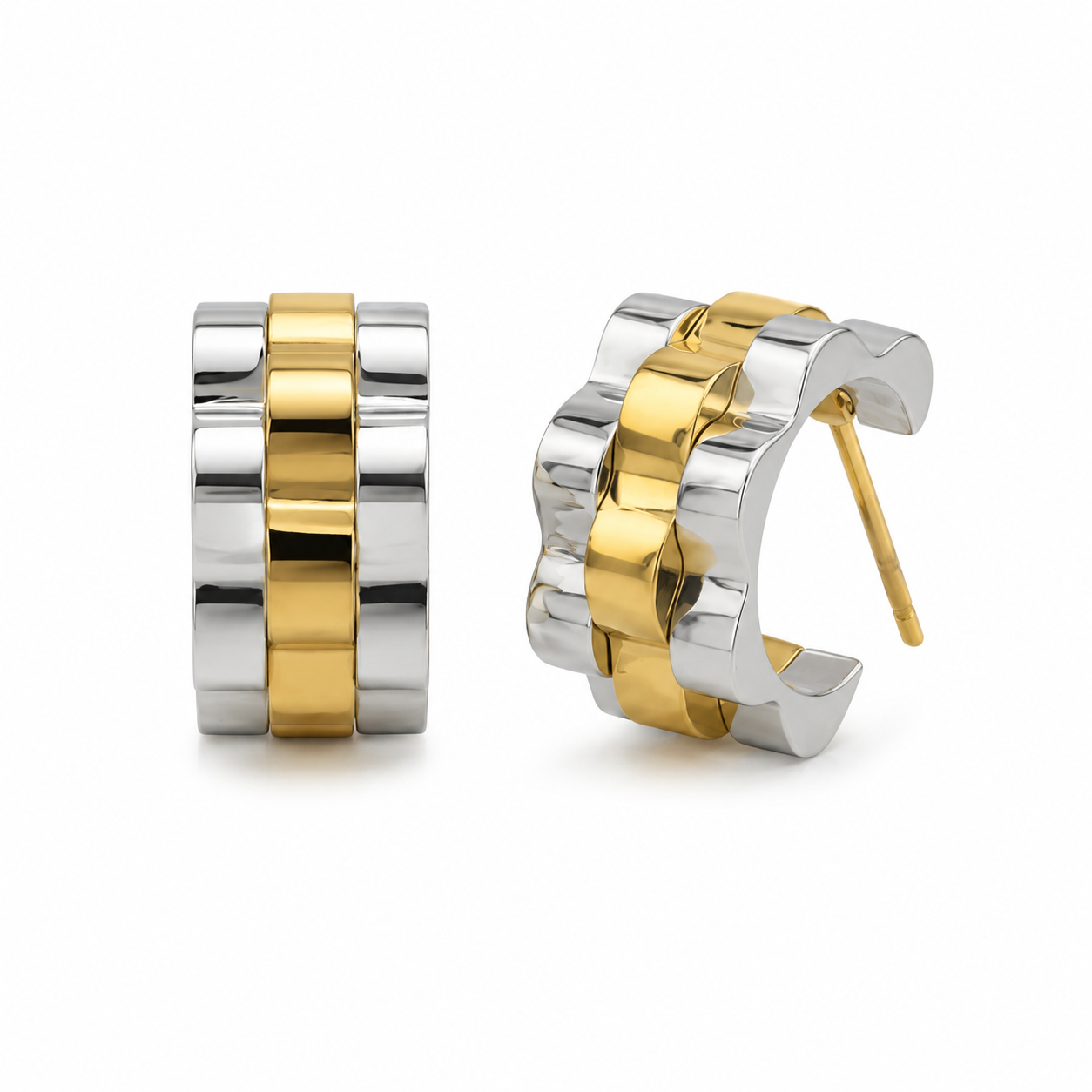 Two-Tone Link Hoop Earrings