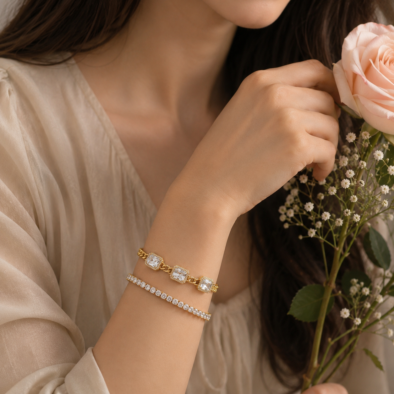 Celeste Trio Zircon Chain Bracelet