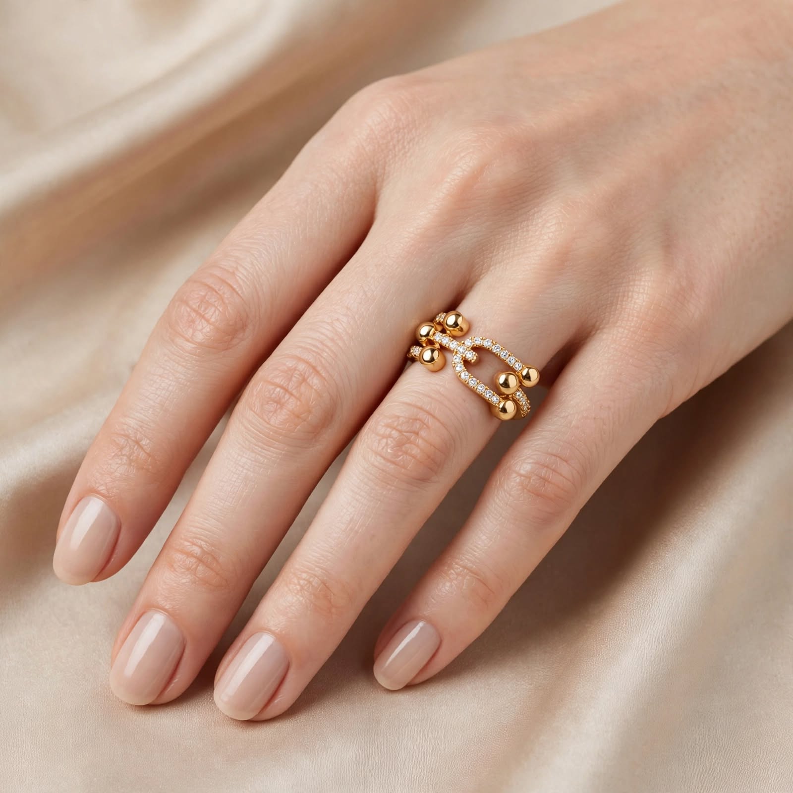 Golden Double Link Zircon Ring