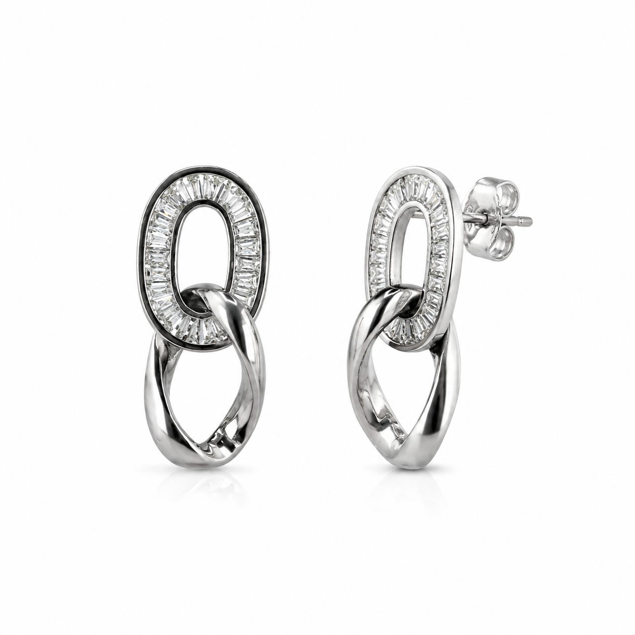Silver Crystal Link Earrings