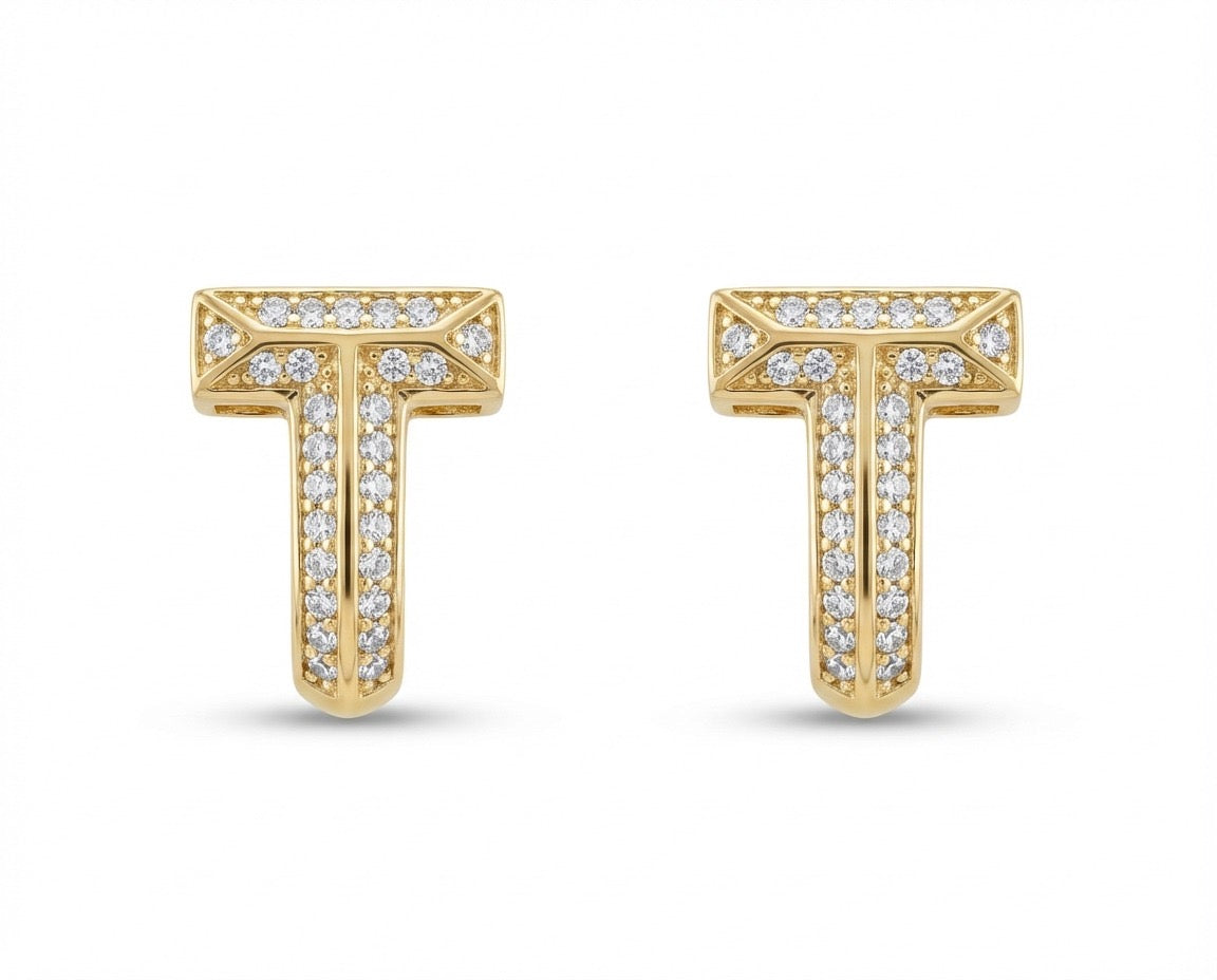 Pavé Initial T Stud Earrings