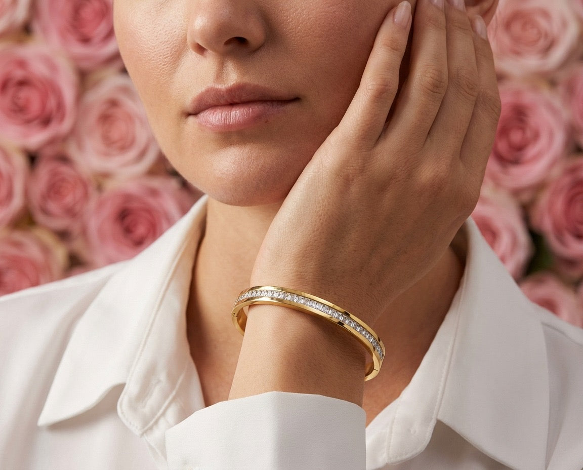 Elara Slim Pavé Gold Bangle
