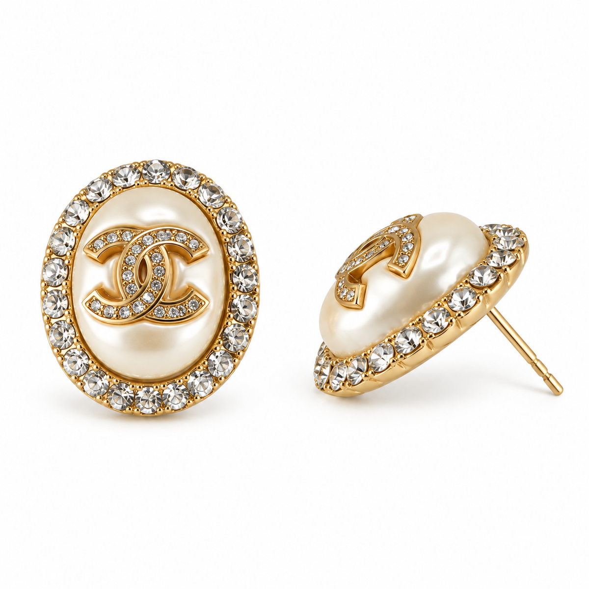 Luxe Gold Oval Pearl & Zircon Stud Earrings