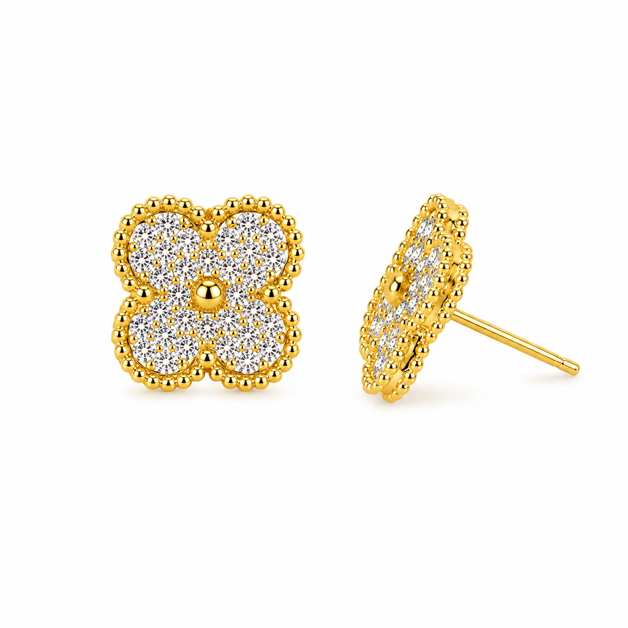 Four-Leaf Clover Zircon Stud Earrings