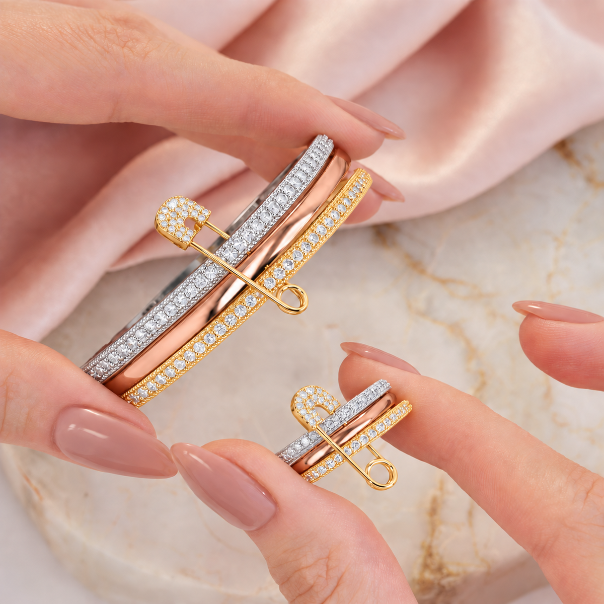 Luxe Tri-Tone Safety Pin Ring