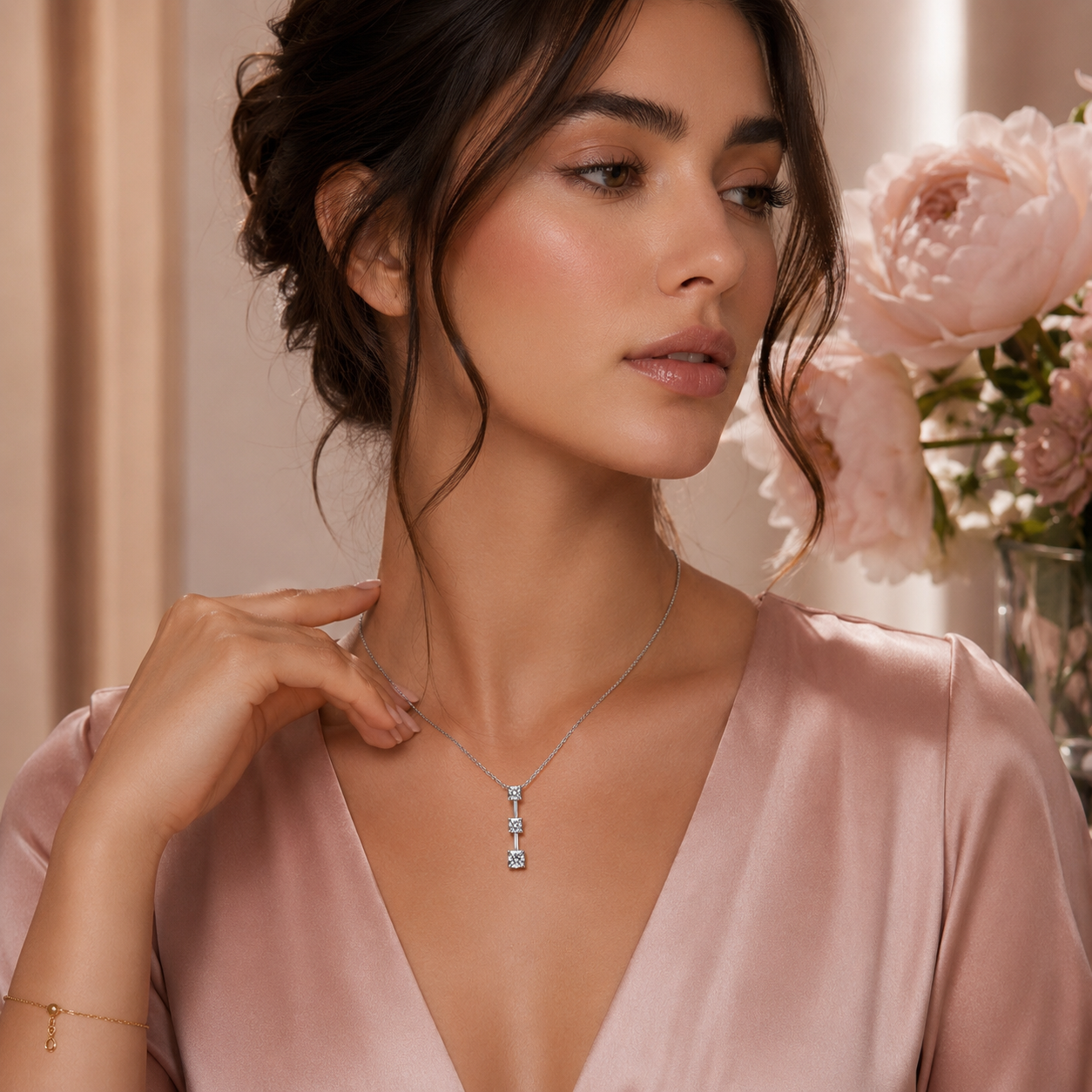 Sterling Silver Three-Stone Necklace