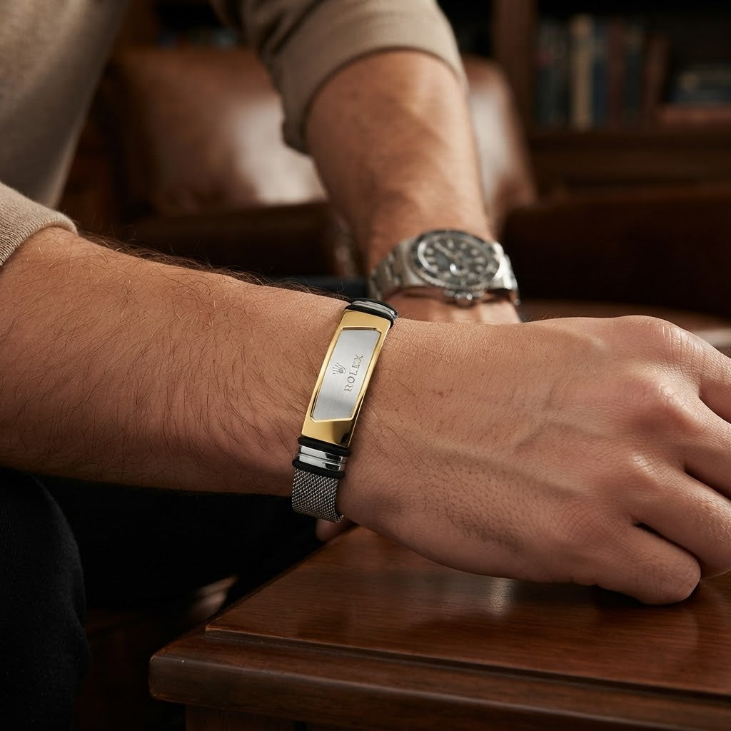 Men’s Two-Tone Mesh ID Bracelet