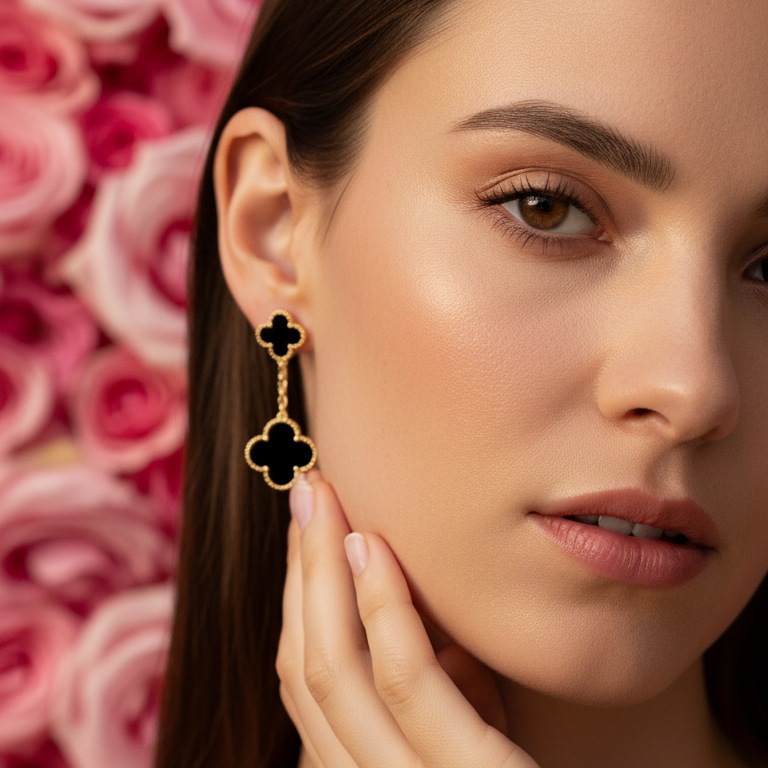Midnight Clover Drop Earrings