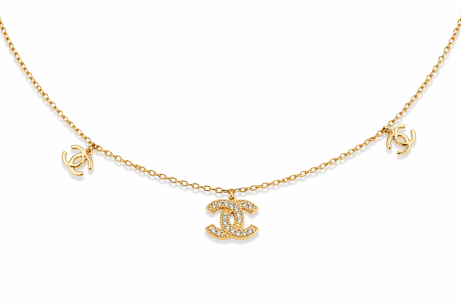 Logo Charm Gold Choker Set (Necklace + Earrings)