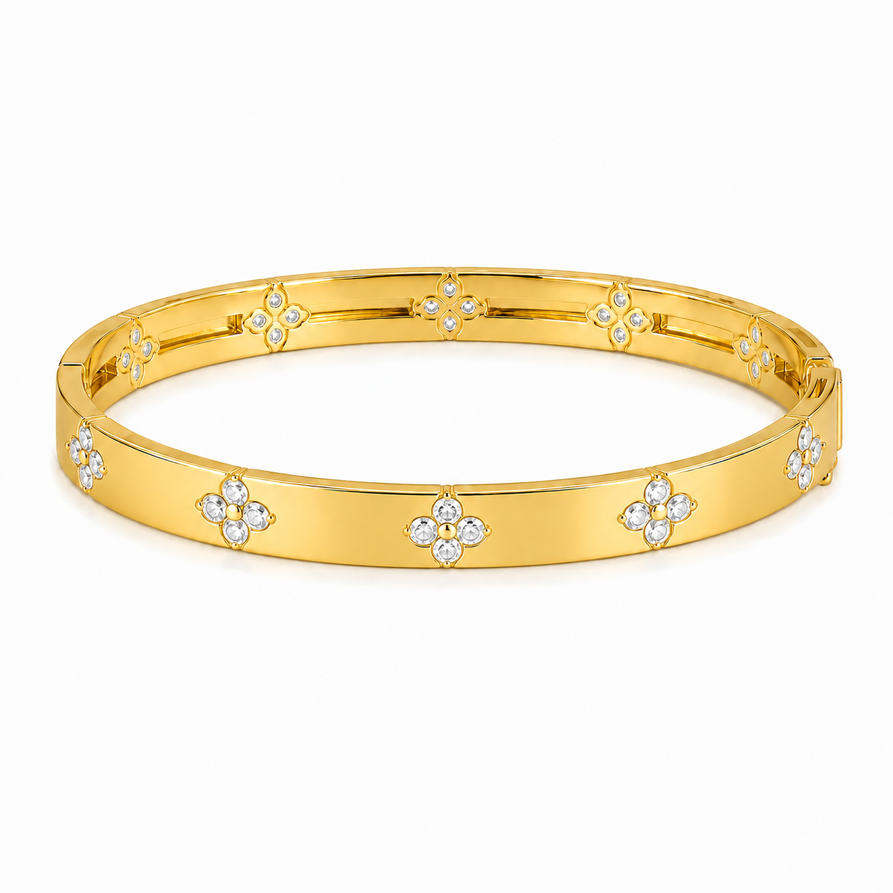 Crystal Clover Gold Bangle