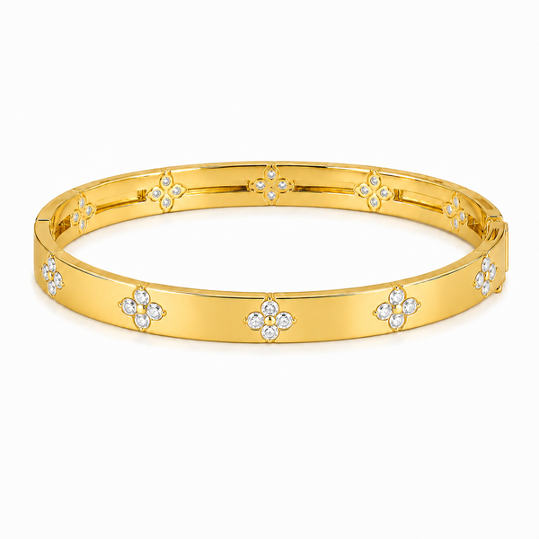Crystal Clover Gold Bangle