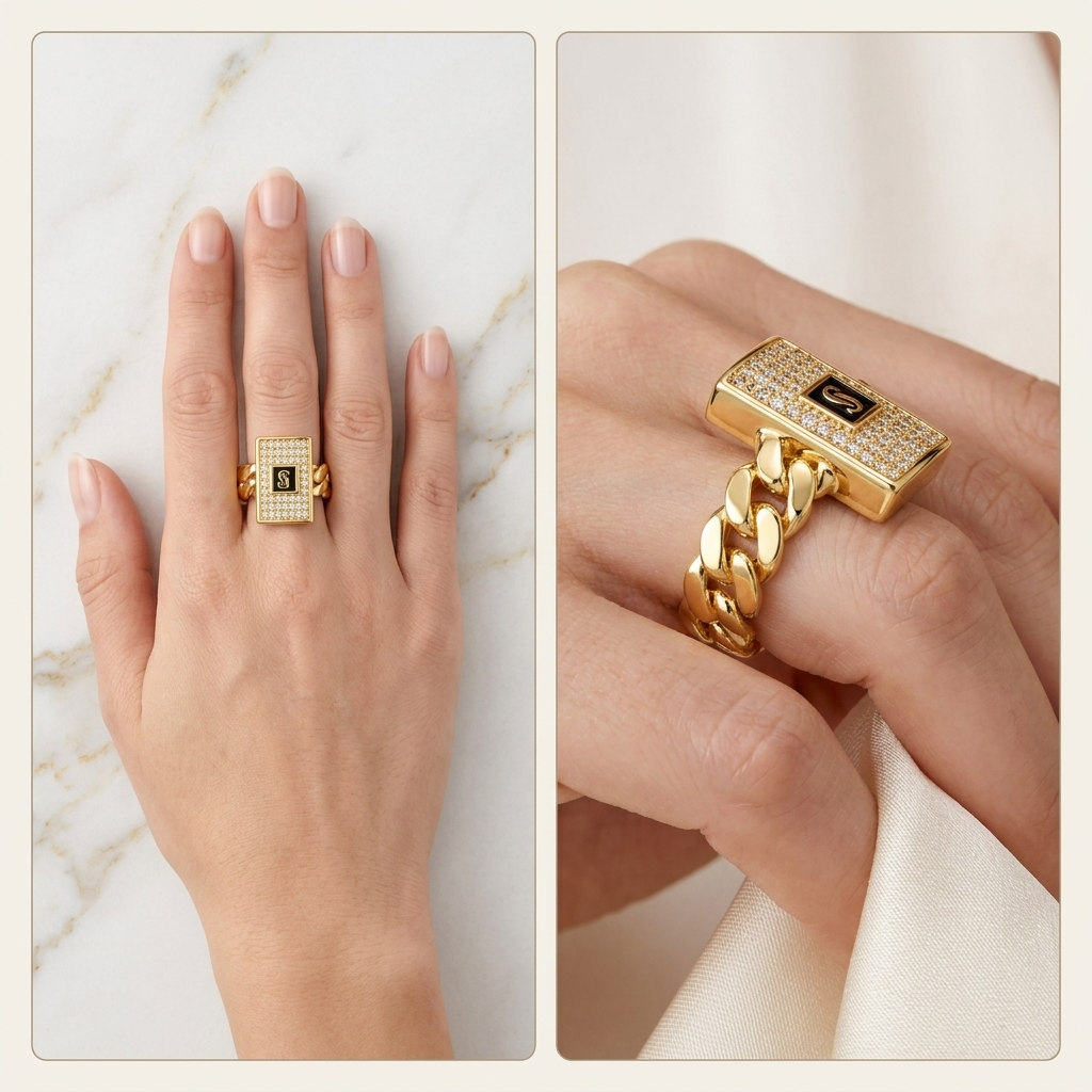 Noir Link Statement Ring