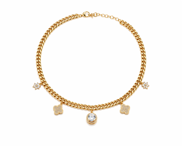 Minimal Crystal Charm Gold Necklace