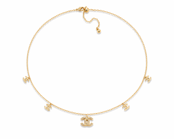 Logo Charm Gold Choker Set (Necklace + Earrings)