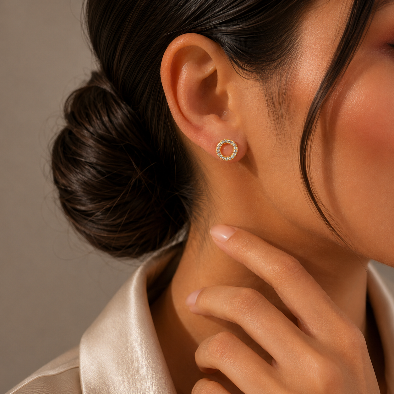 Pave Circle Halo Stud Earrings