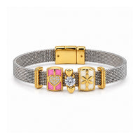Pink Heart Crystal Mesh Charm Bracelet