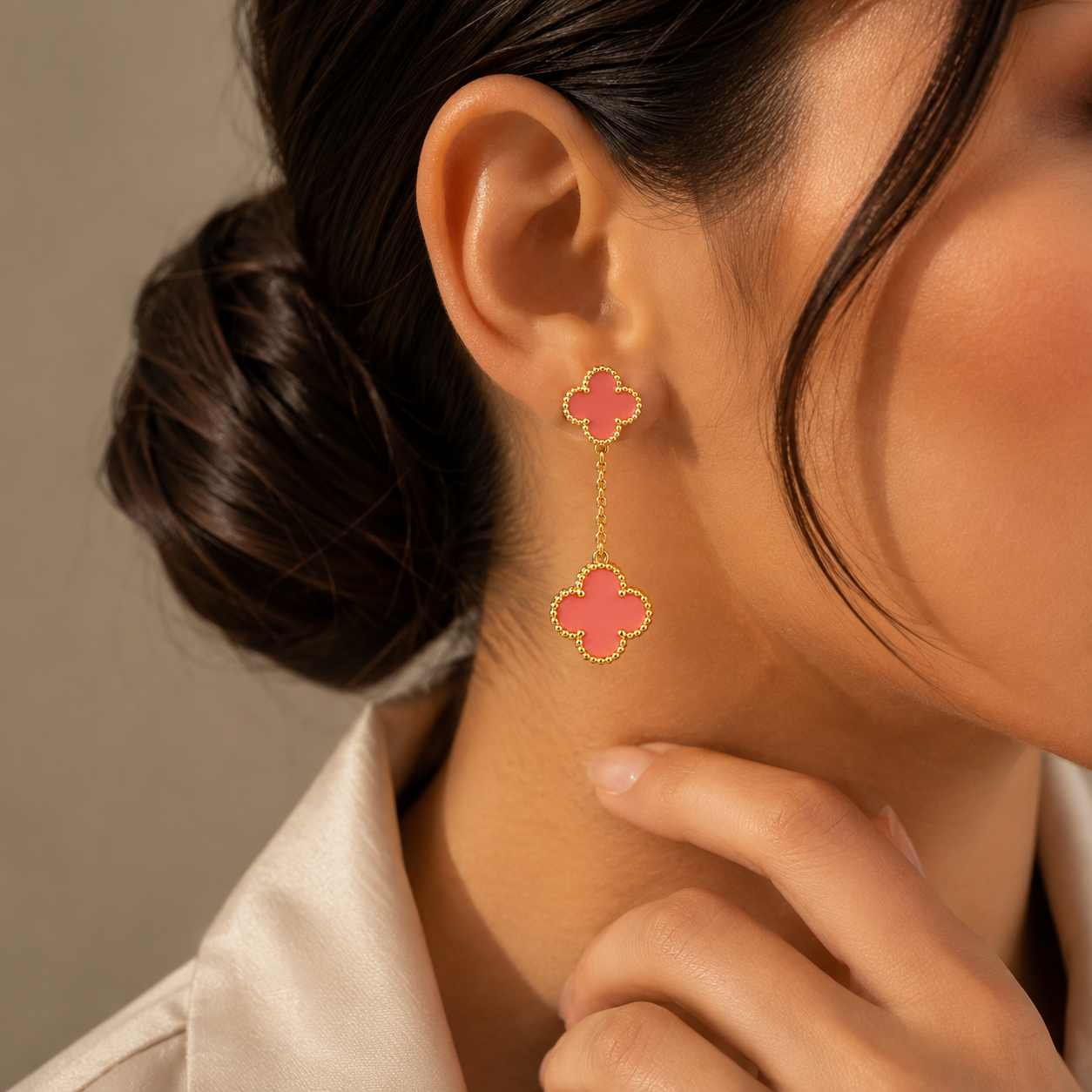 Pink Clover Drop Earrings