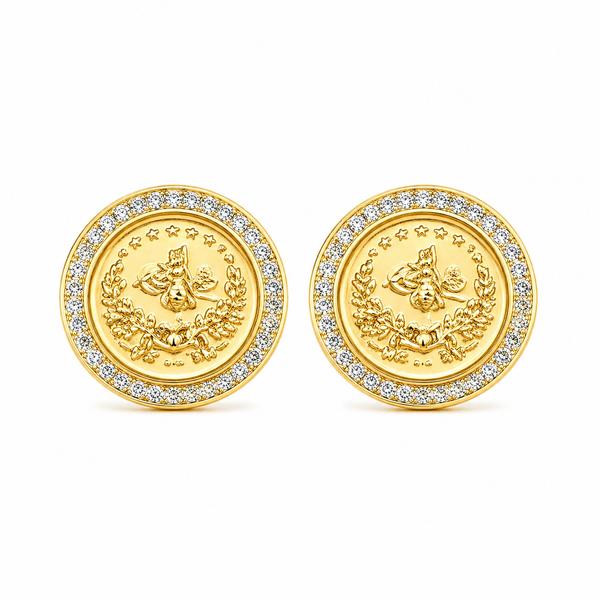 Royal Coin Zircon Stud Earrings