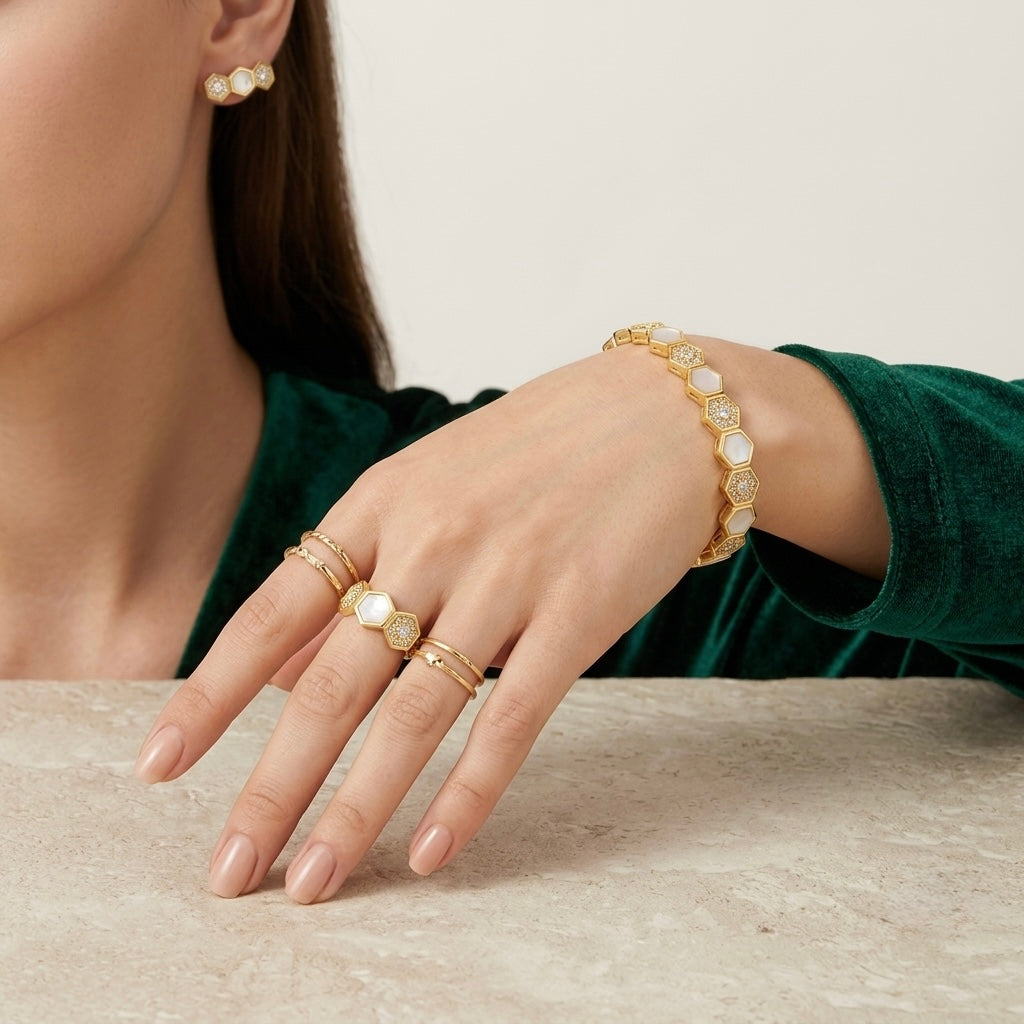 Hexa Pearl Crystal Bracelet