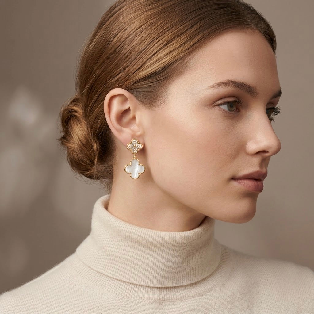 Pearl Clover Drop Earrings
