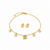 Golden CC Charm Choker & Stud Earring Set