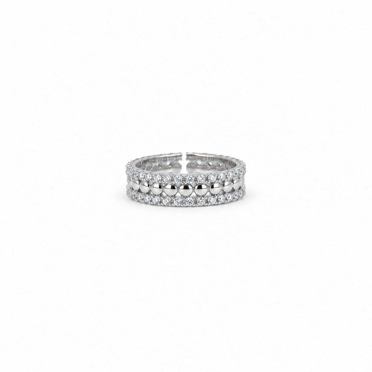 Silver Beaded Zircon Ring