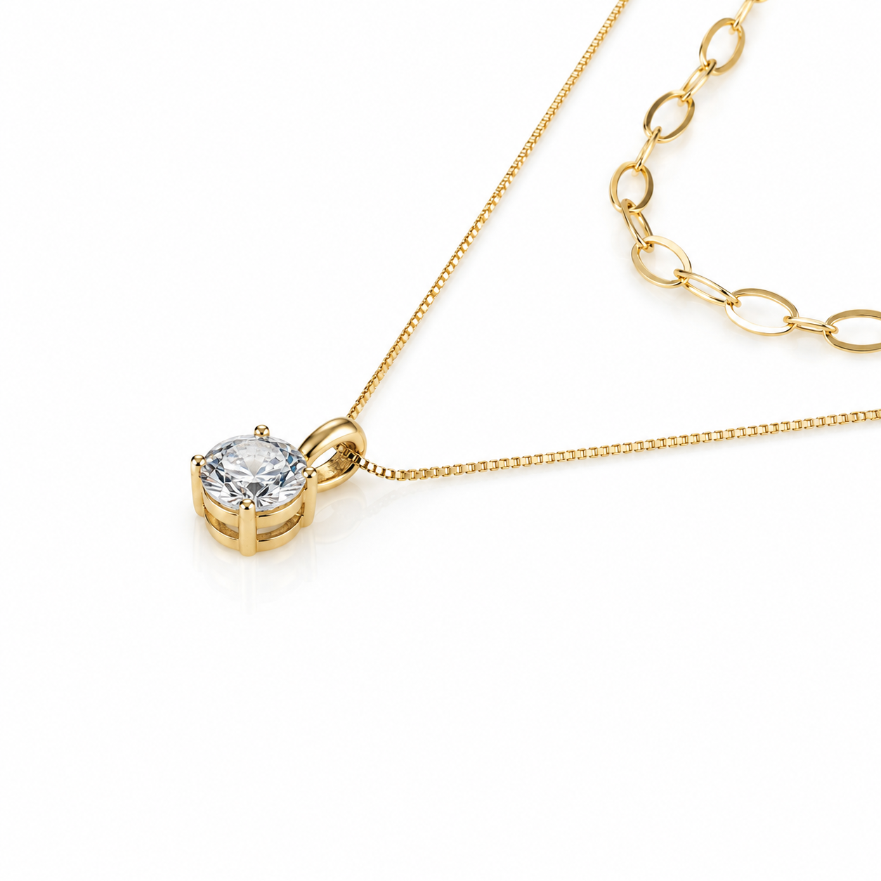 14K Gold Plated Solitaire Necklace – 925 Sterling Silver