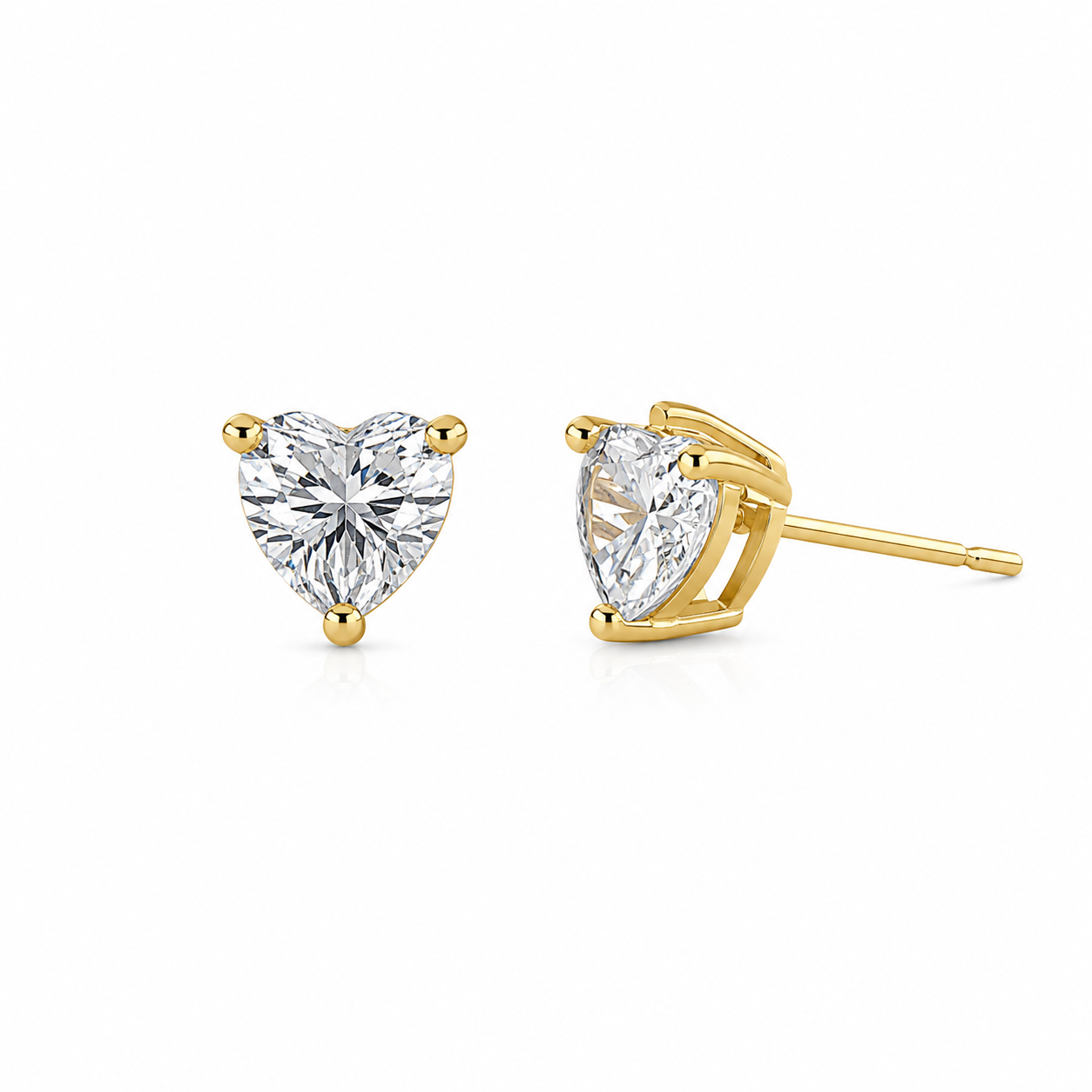 Heart Cut Crystal Stud Earrings – 14K Gold Plated