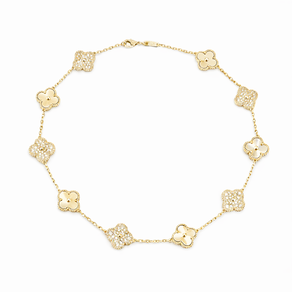 Golden Clover Zircon Necklace