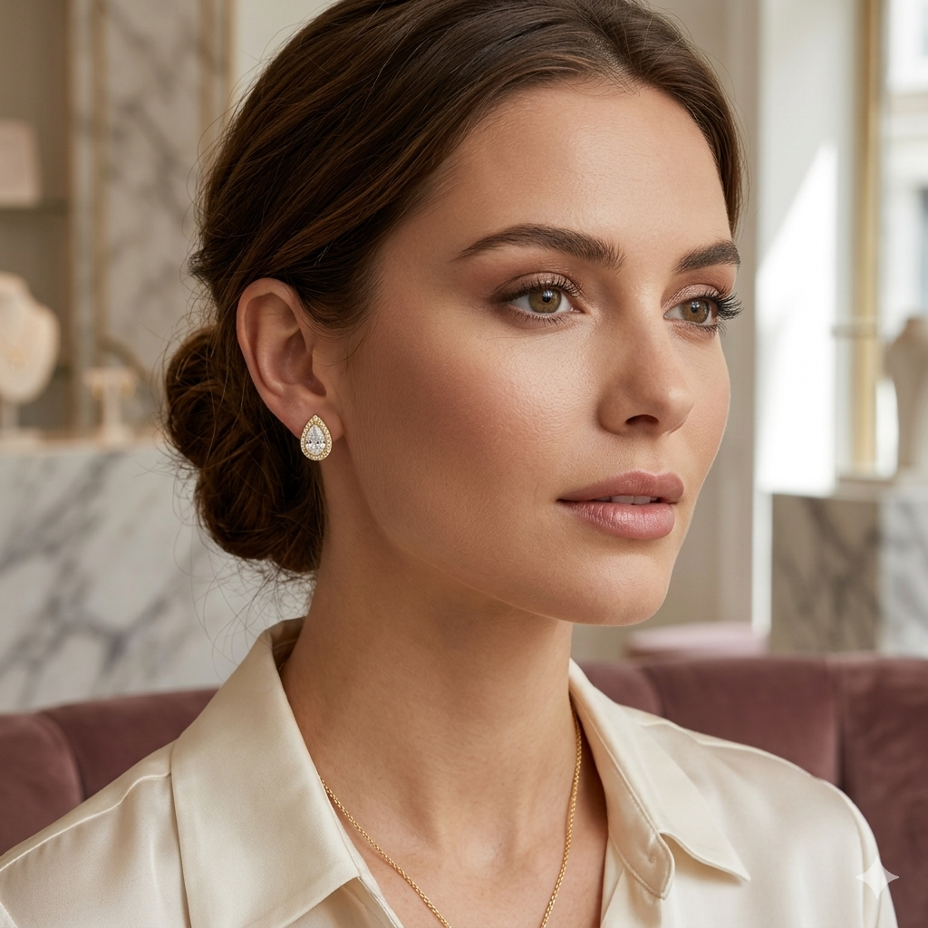 Celeste Pear Halo Stud Earrings