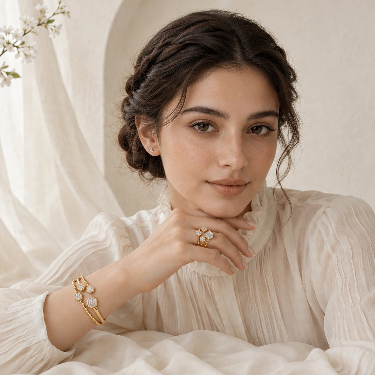 Elara Hexagon Bracelet & Ring Set