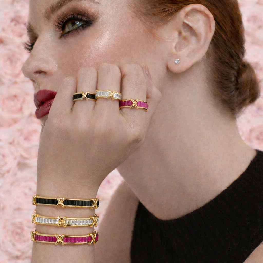 Adjustable Black Baguette X Ring