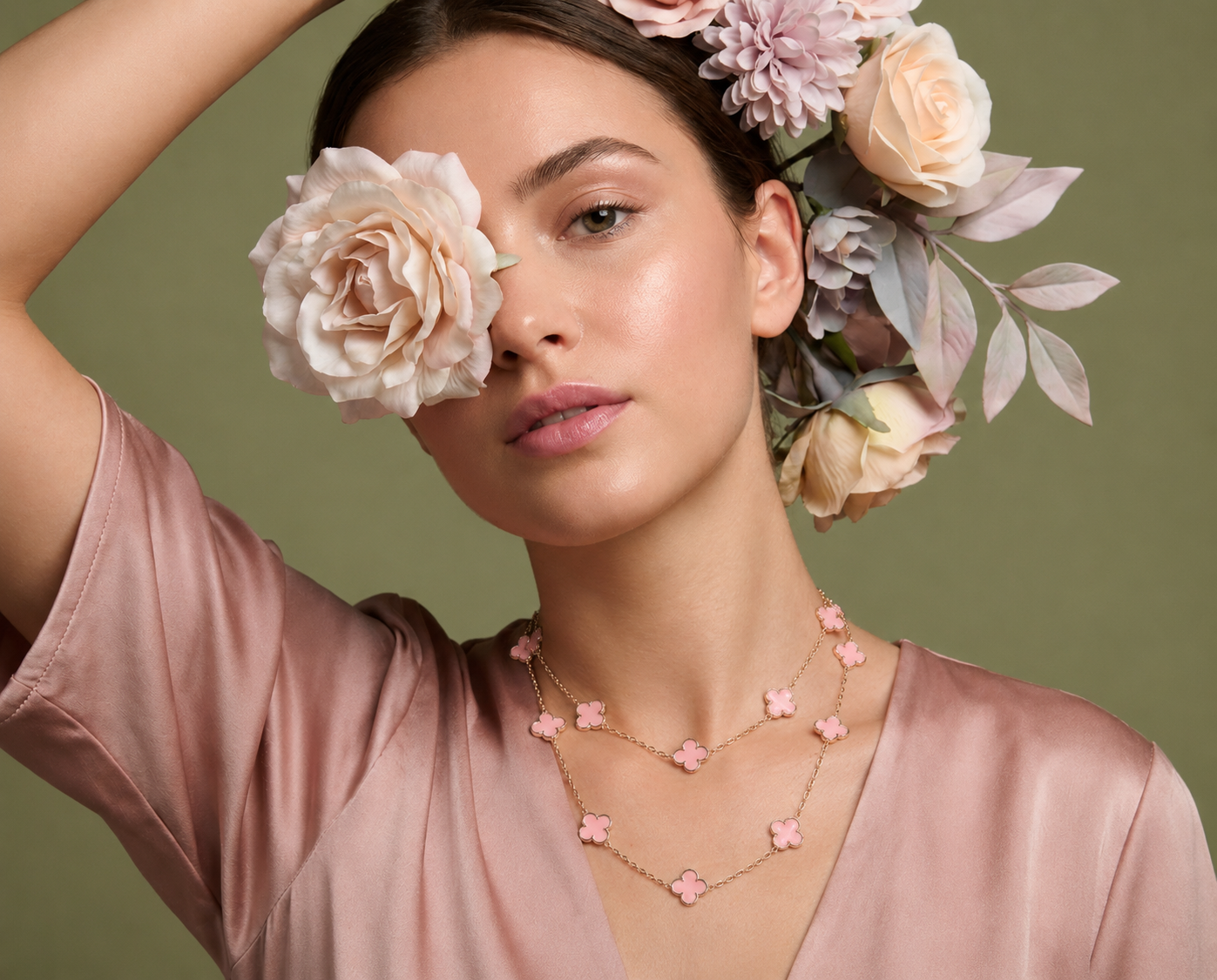 Pink Blossom Clover Necklace