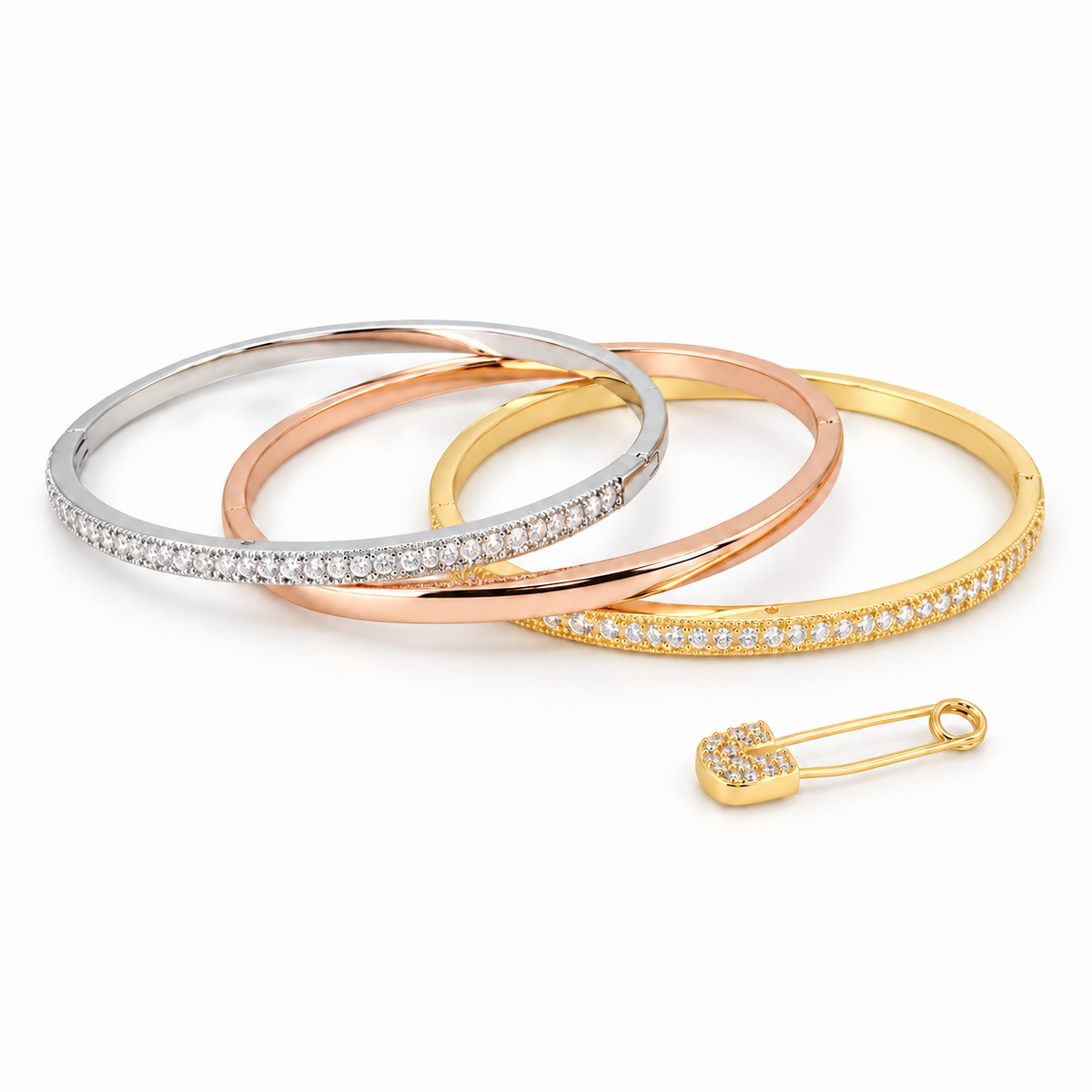 Luxe Tri-Tone Safety Pin Bracelet