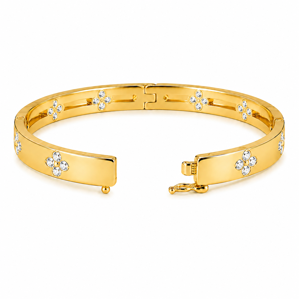 Crystal Clover Gold Bangle