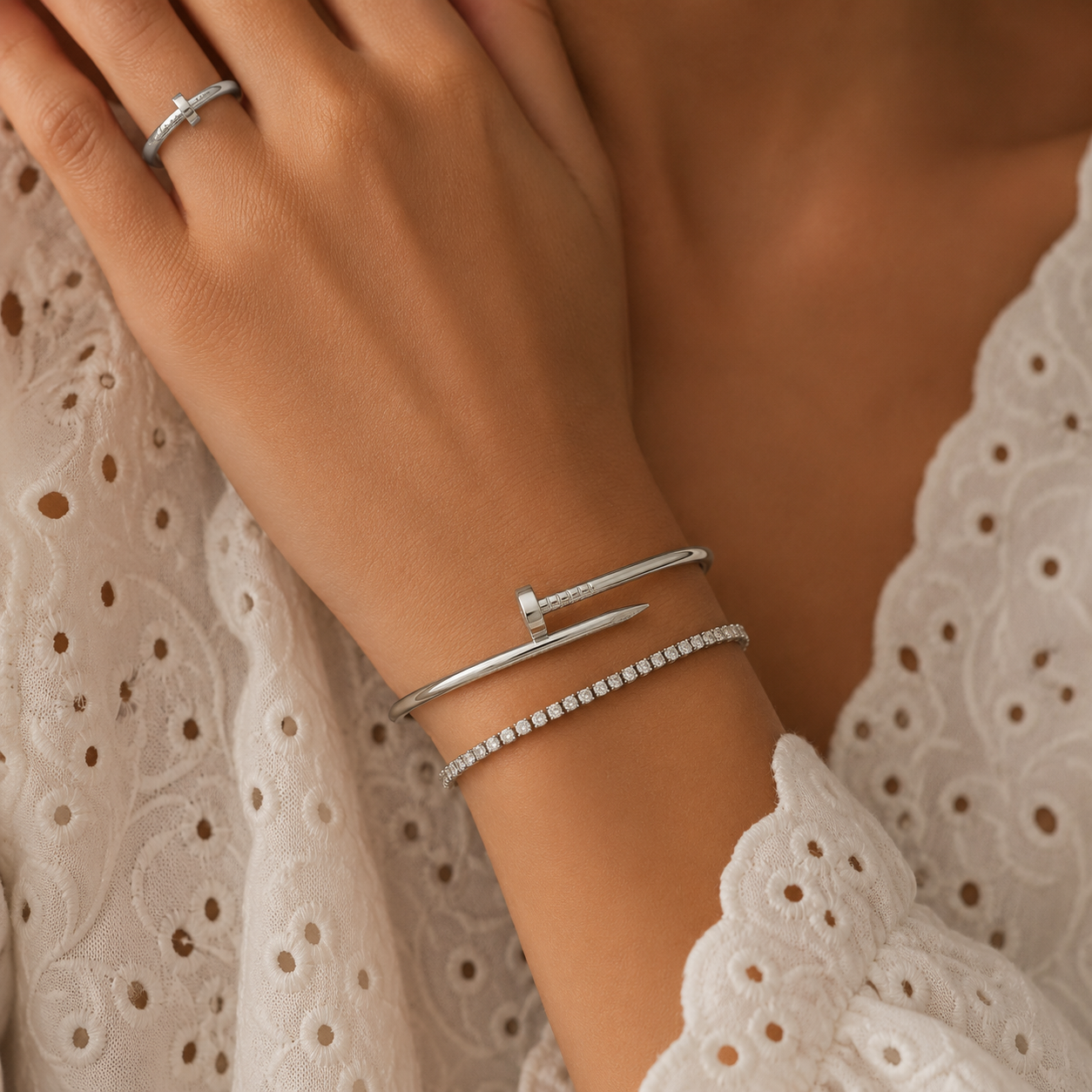 Silver on Silver Screw Bangle