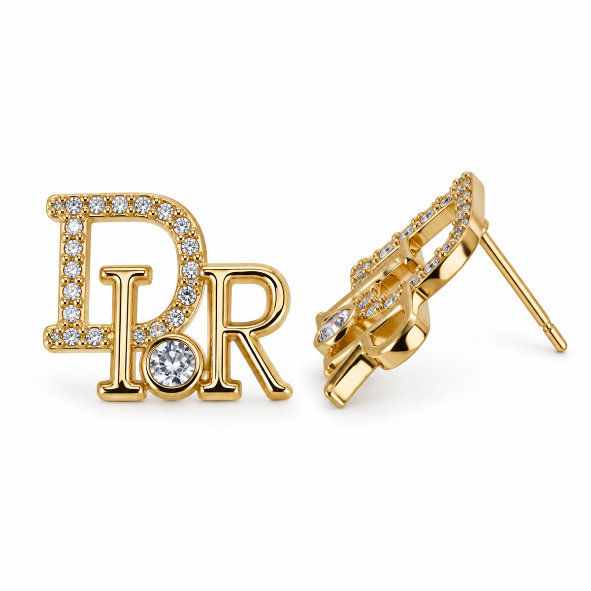 Luxe Gold Letter Zircon Stud Earrings
