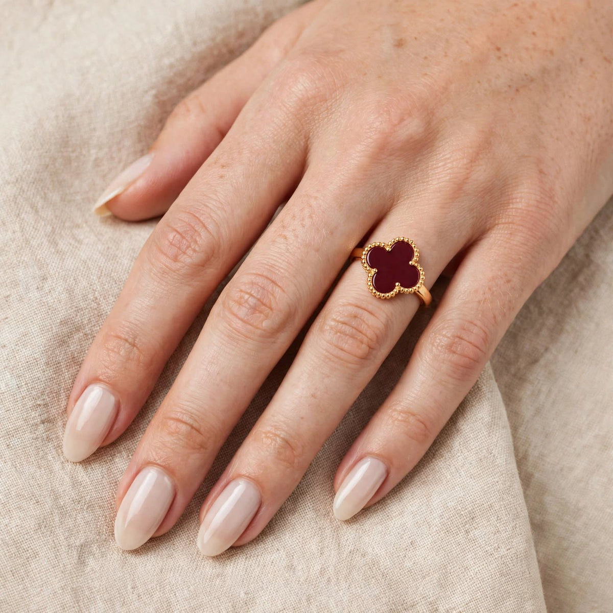 Burgundy Clover Ring