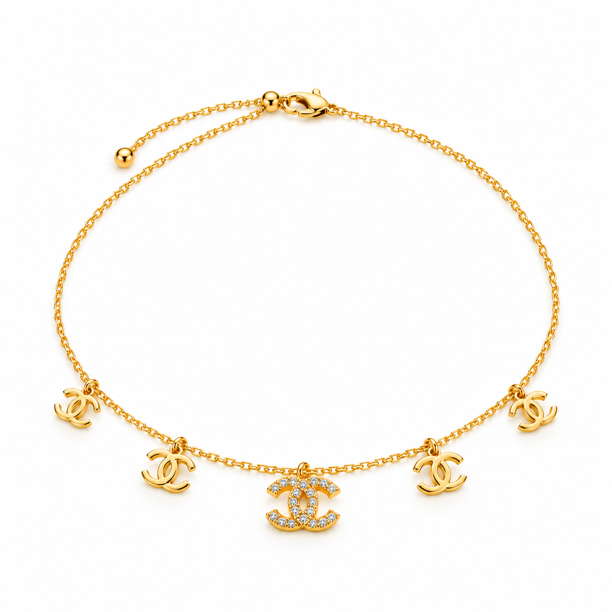 Golden CC Charm Choker & Stud Earring Set