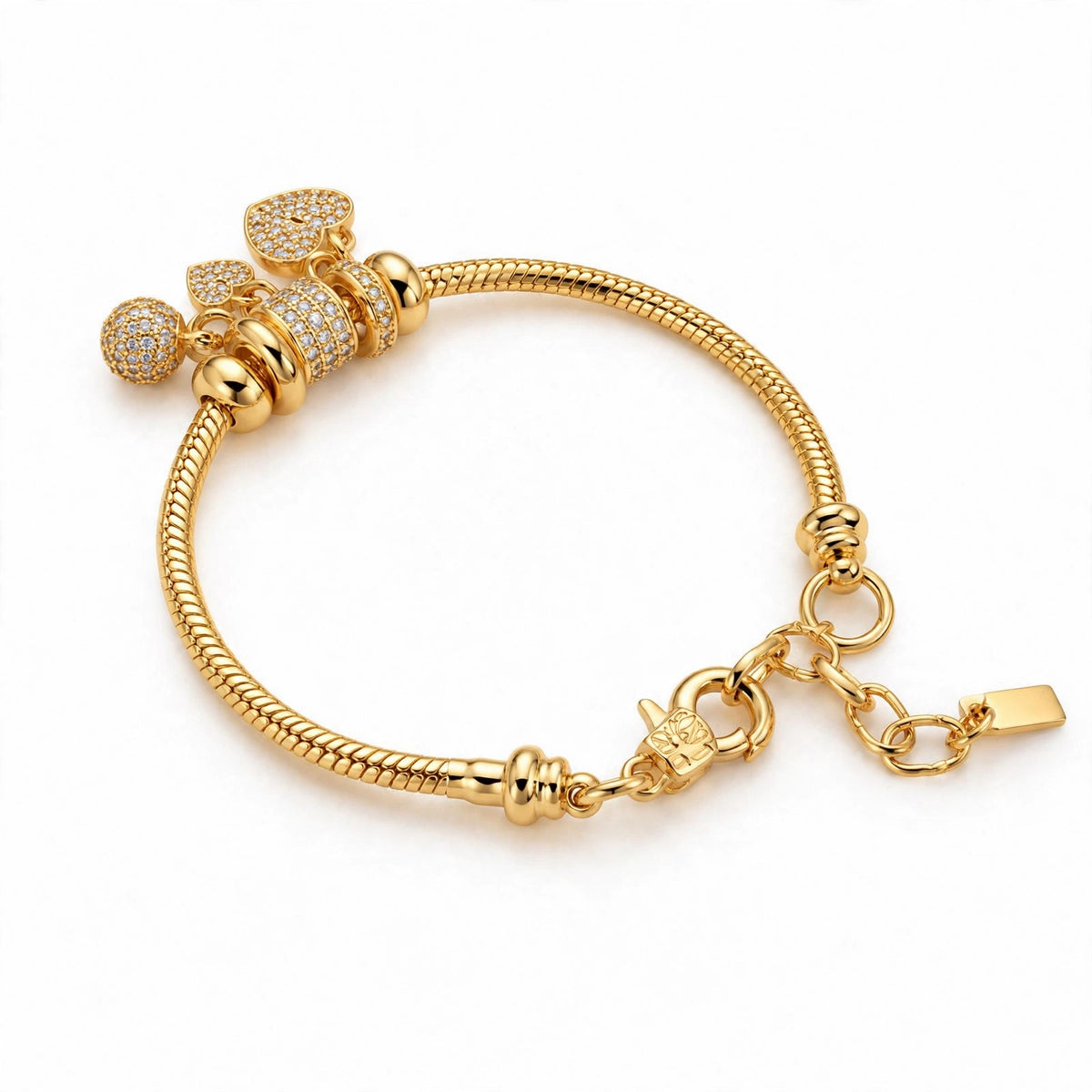 Delicate Gold Heart Charms Bracelet with Zircon - Modern Luxury