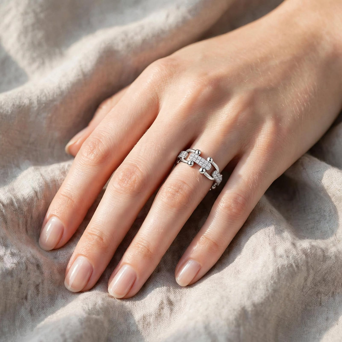 Crystal Link Silver Ring