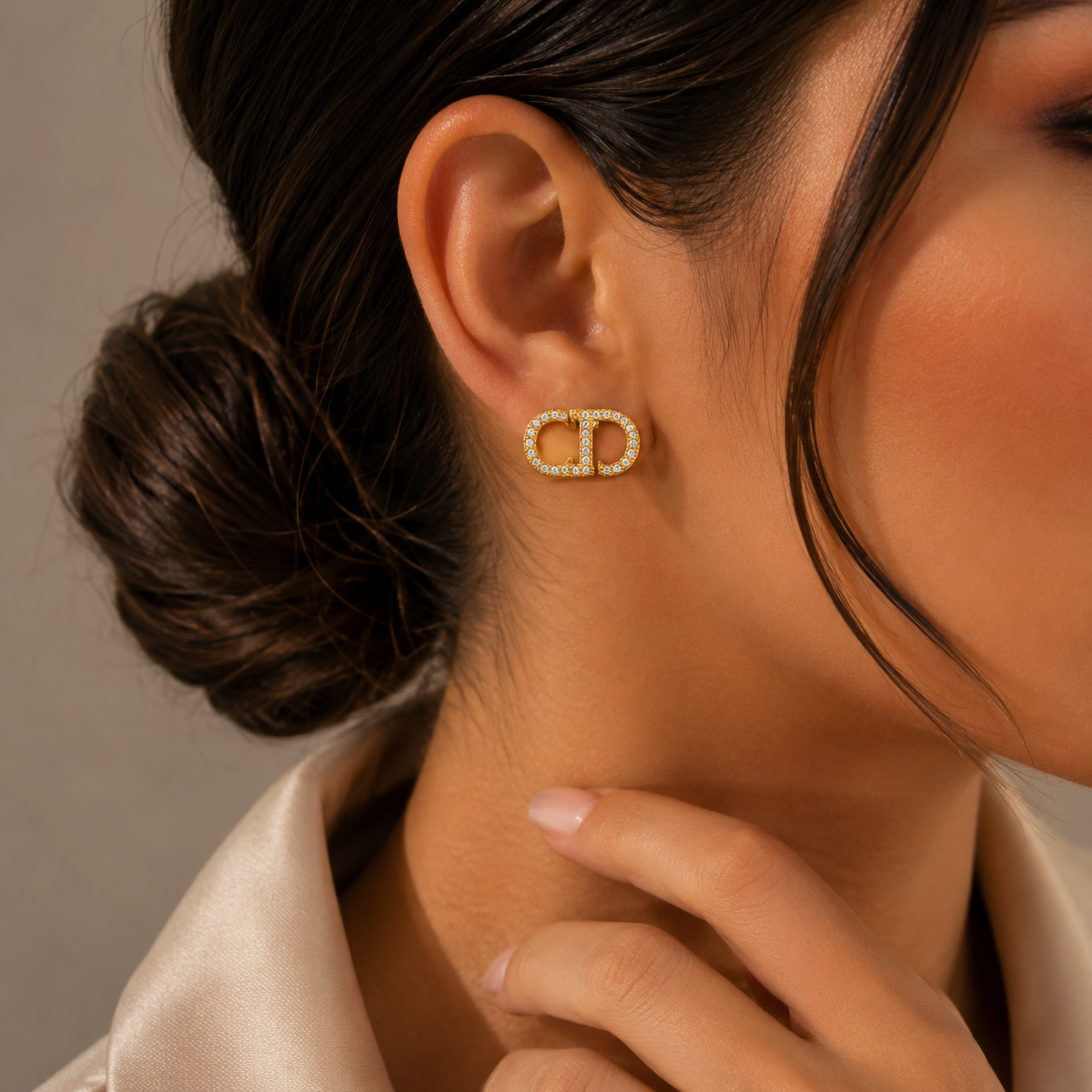 Pave CD Initials Stud Earrings