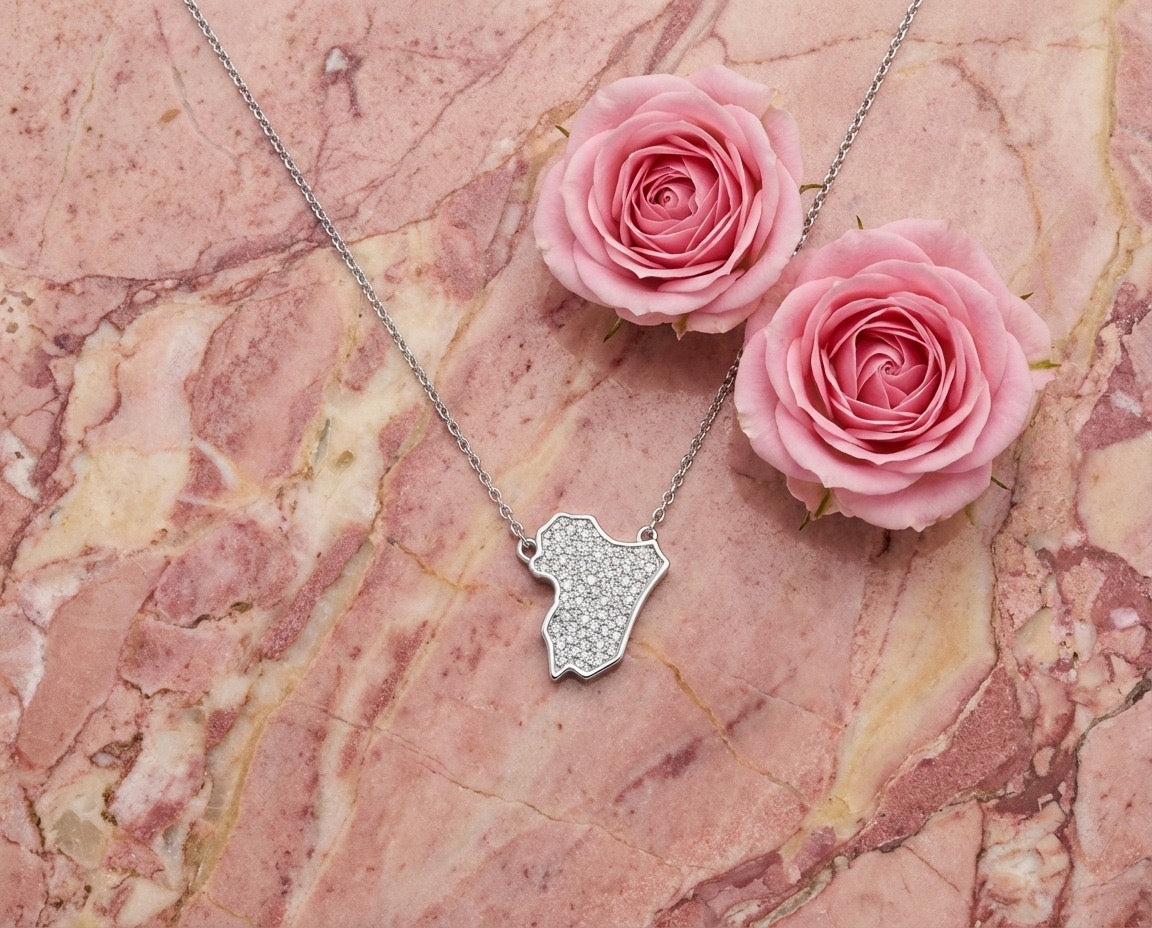 Syria Map Crystal Silver Necklace
