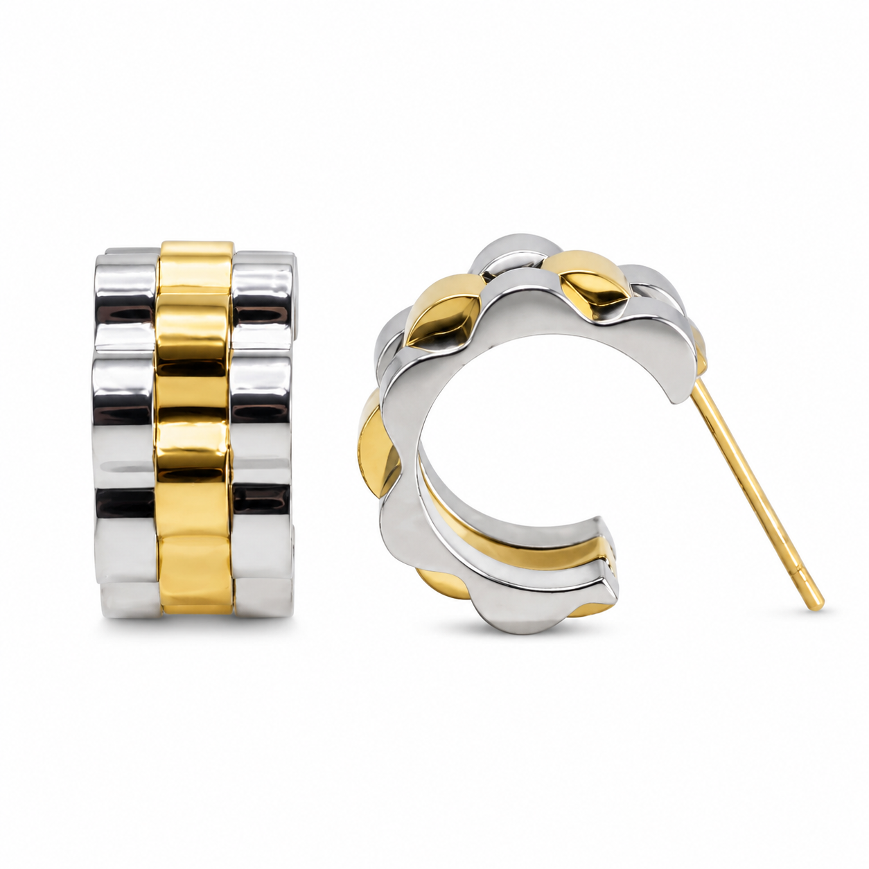 Two-Tone Link Hoop Earrings
