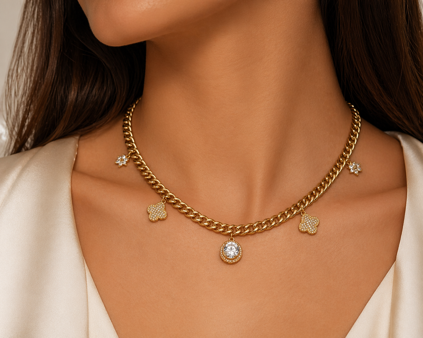 Minimal Crystal Charm Gold Necklace