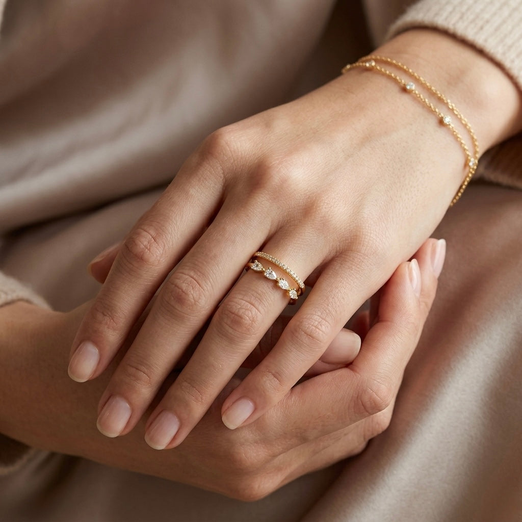 Double Row Crystal Adjustable Ring