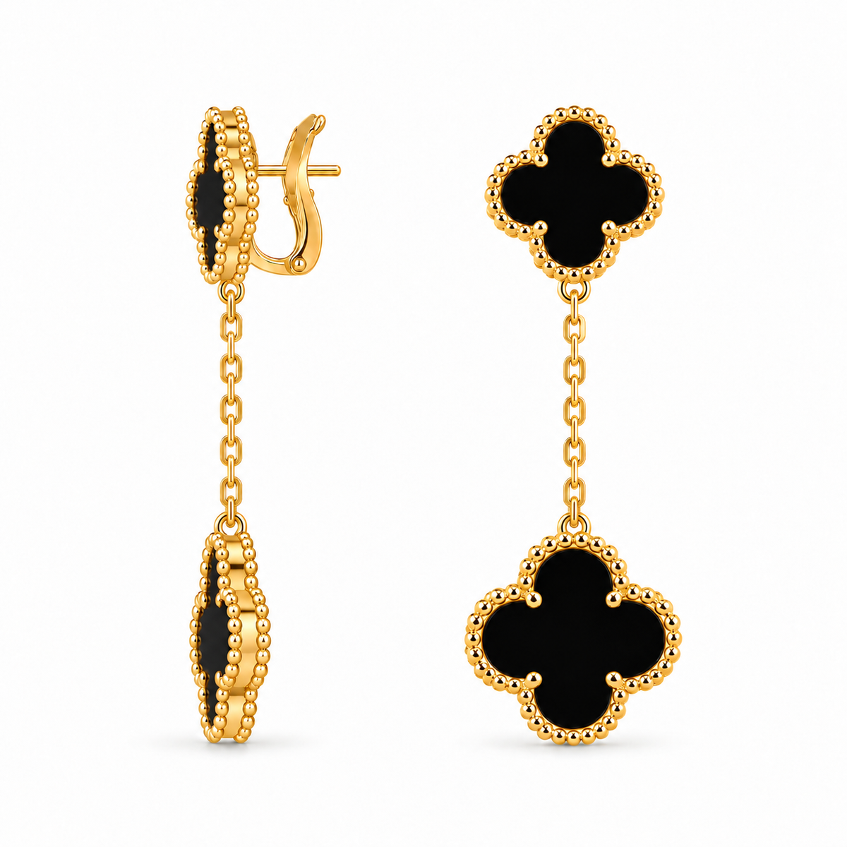Éclat Noir Clover Drop Earrings