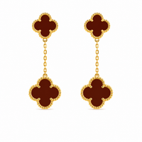 Burgundy Clover Drop Earrings