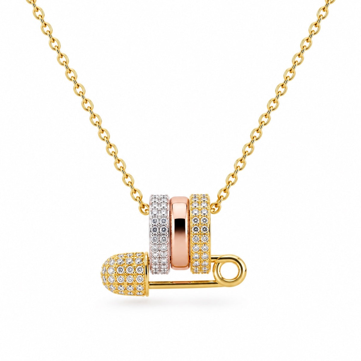 Luxe Tri-Tone Safety Pin Necklace