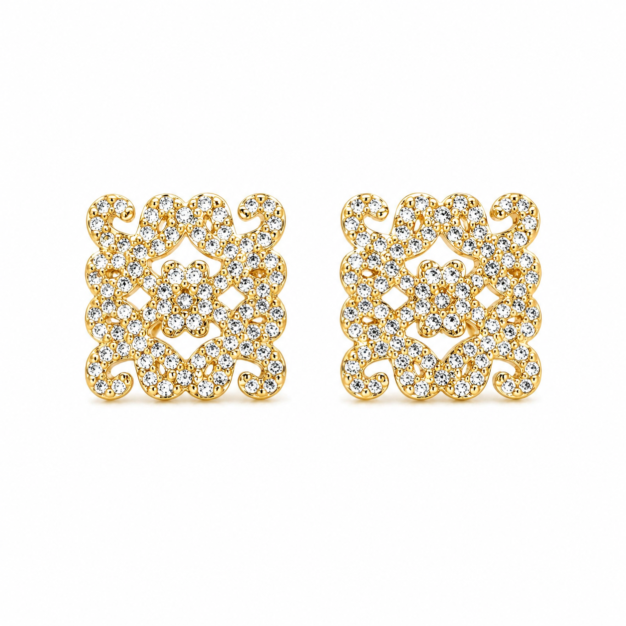 Royal Filigree Square Zircon Stud Earrings